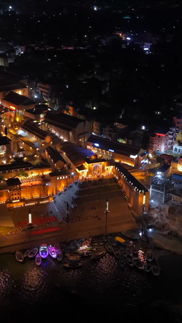 Vertical Night Aerial View of Kashi Varanasi India