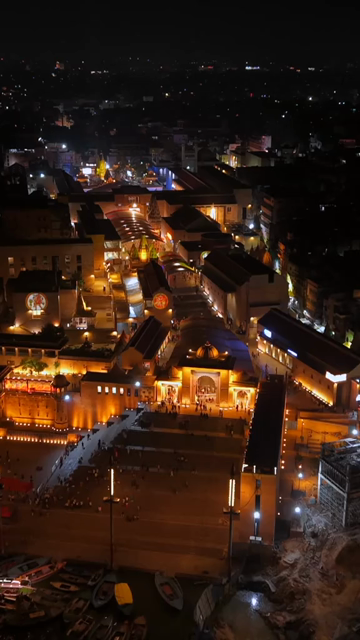 Vertical Night Aerial View of Kashi Varanasi India