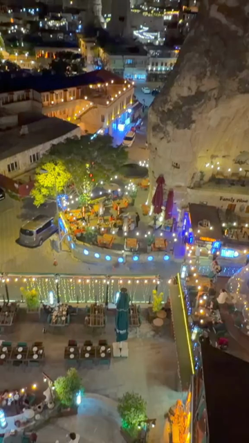 Vertical Night View of Illuminated Cappadocia Townscape in Turkey
