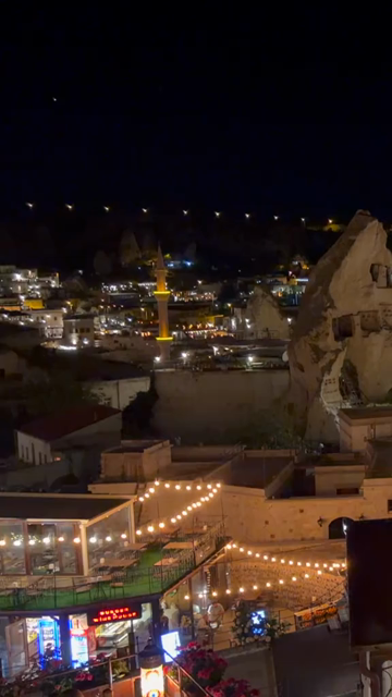 Vertical Night View of Illuminated Cappadocia Townscape in Turkey