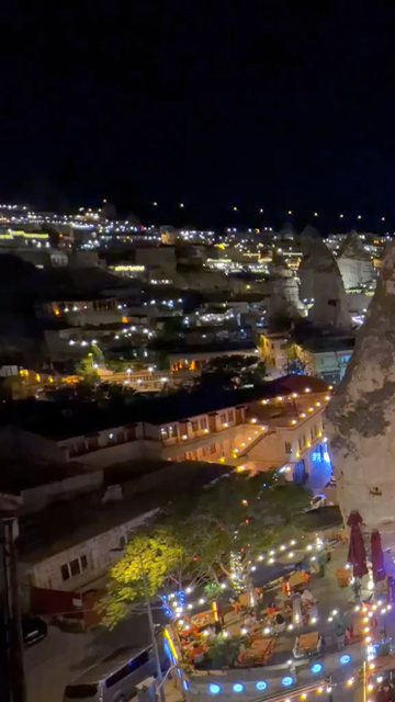 Vertical Night View of Illuminated Cappadocia Townscape in Turkey