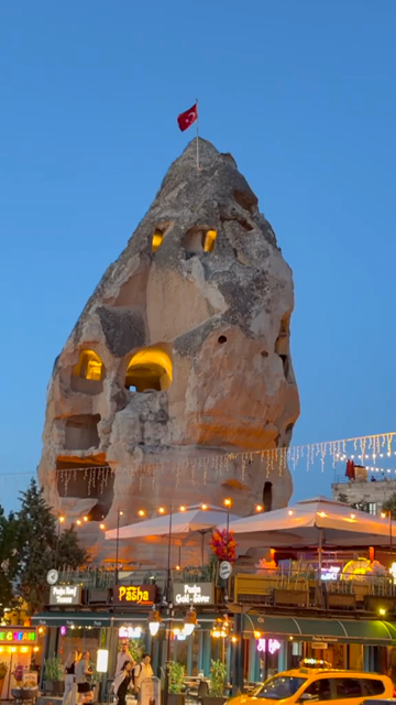 4th June 2026 : Vertical Night View of Street Cafes and Restaurants in Cappadocia Turkey