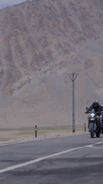 Vertical Shot of Adventure Motorcyclists Near Tso Moriri, Ladakh