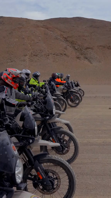 Vertical Shot of Adventure Motorcyclists Off-Roading in Ladakh, India