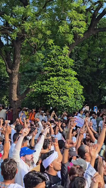 24th July 2026 : Vertical Shot of CJP Student Protest Over NEET Paper Leak at Jantar Mantar Delhi with protesters demanding the resignation of Union Education Minister Dharmendra Pradhan