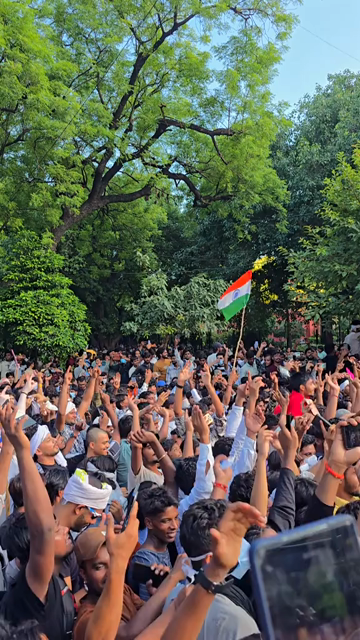 24th July 2026 : Vertical Shot of CJP Student Protest Over NEET Paper Leak at Jantar Mantar Delhi with protesters demanding the resignation of Union Education Minister Dharmendra Pradhan
