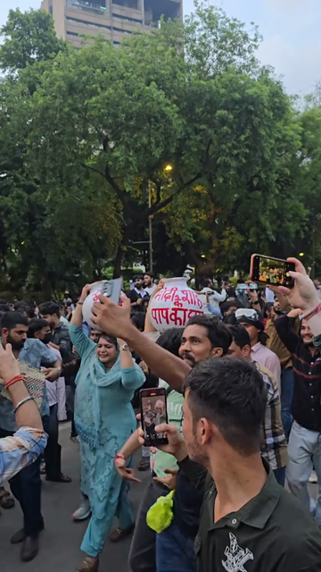 24th July 2026 : Vertical Shot of CJP Student Protest Over NEET Paper Leak at Jantar Mantar Delhi with protesters demanding the resignation of Union Education Minister Dharmendra Pradhan