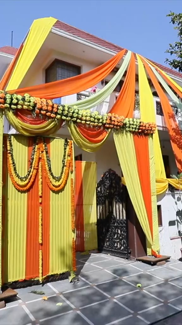 Vertical Shot of Decorated Indian House Entrance for Wedding Celebration