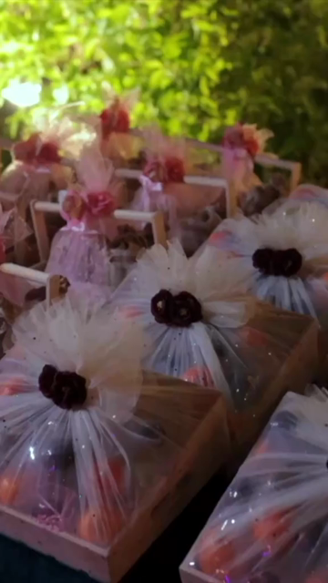 Vertical Slow Motion Shot of Decorative Gift Hampers at an Indian Wedding