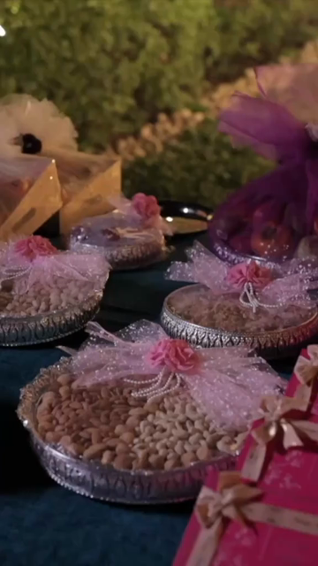 Vertical Slow Motion Shot of Decorative Gift Hampers at an Indian Wedding