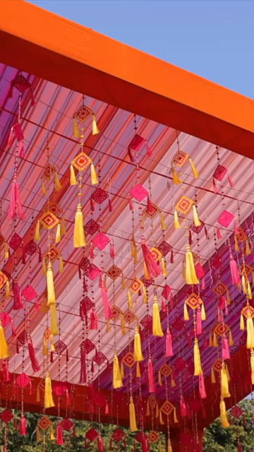 Vertical Slow Motion Shot of Indian Wedding Venue Decoration in India