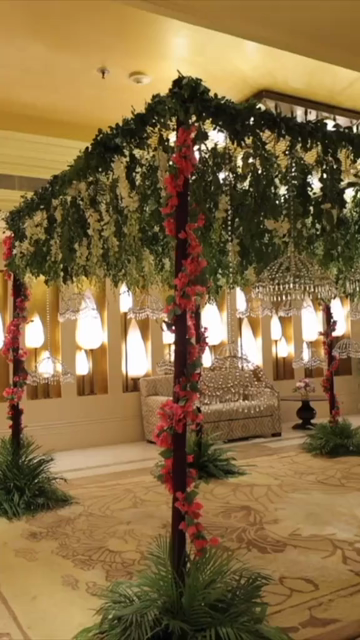 Vertical Slow Motion Shot of Indian Wedding Venue Decoration in India