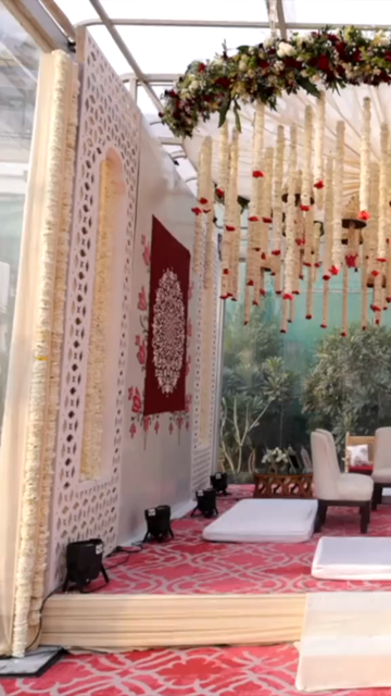 Vertical Slow Motion Shot of Indian Wedding Venue Decoration in India