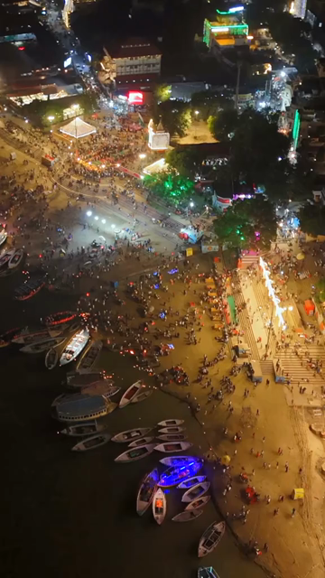 Vertical View of Fireworks During Dev Deepawali Celebration in Varanasi India