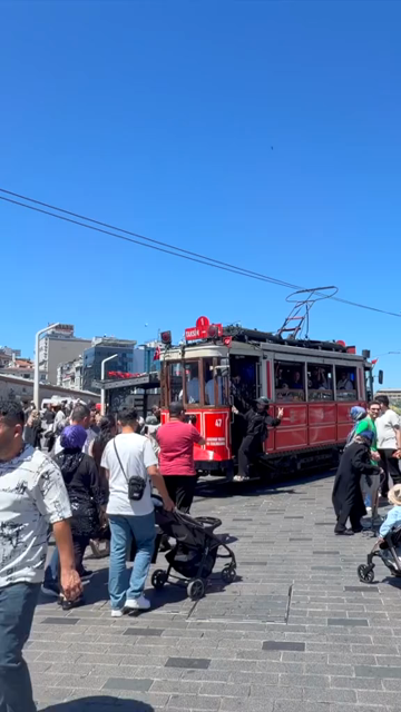 4th June 2026 : Vertical View of Historic Red Tram in Istanbul Turkey