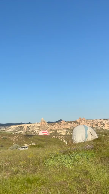 Vertical View of Hot Air Balloon Preparation in Cappadocia Turkey