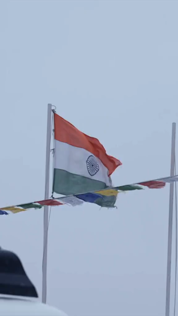 Vertical View of Indian National Flag at Umling La Pass, Ladakh