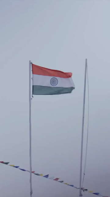 Vertical View of Indian National Flag at Umling La Pass, Ladakh