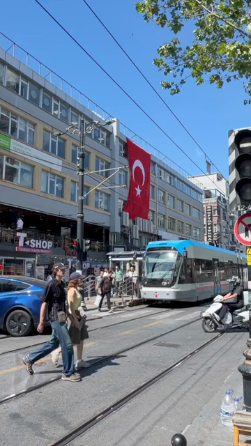 4th June 2026 : Vertical View of Modern Tram on Street in Istanbul Turkey
