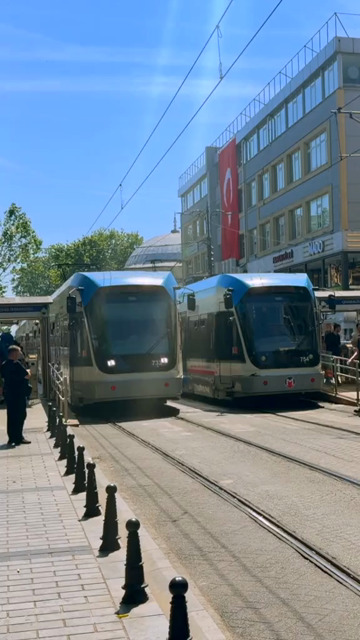 4th June 2026 : Vertical View of Modern Tram on Street in Istanbul Turkey