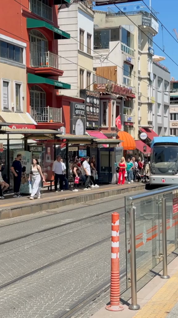 4th June 2026 : Vertical View of Modern Tram on Street in Istanbul Turkey