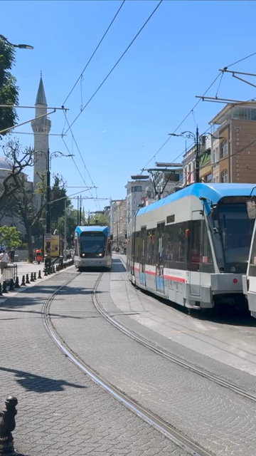 4th June 2026 : Vertical View of Modern Tram on Street in Istanbul Turkey