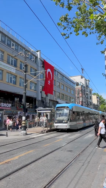 4th June 2026 : Vertical View of Modern Tram on Street in Istanbul Turkey