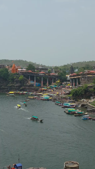 Vertical View of Omkareshwar Jyotirlinga and Narmada River, India