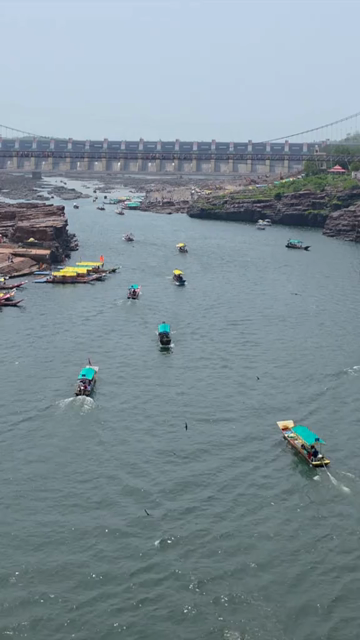 Vertical View of Omkareshwar Jyotirlinga and Narmada River, India