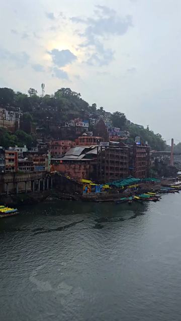 Vertical View of Omkareshwar Jyotirlinga and Narmada River, India