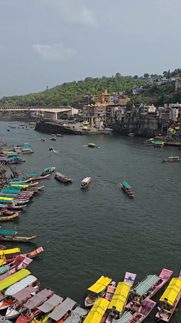 Vertical View of Omkareshwar Jyotirlinga and Narmada River, India