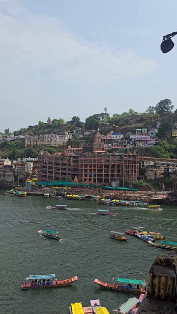 Vertical View of Omkareshwar Jyotirlinga and Narmada River, India