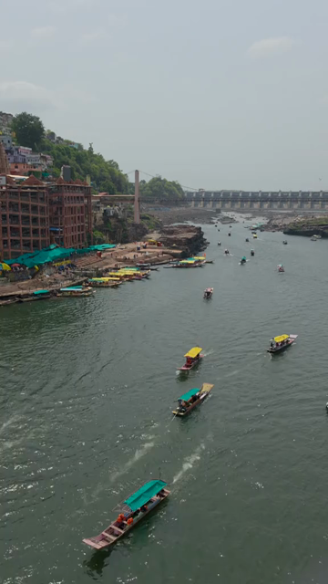 Vertical View of Omkareshwar Jyotirlinga and Narmada River, India