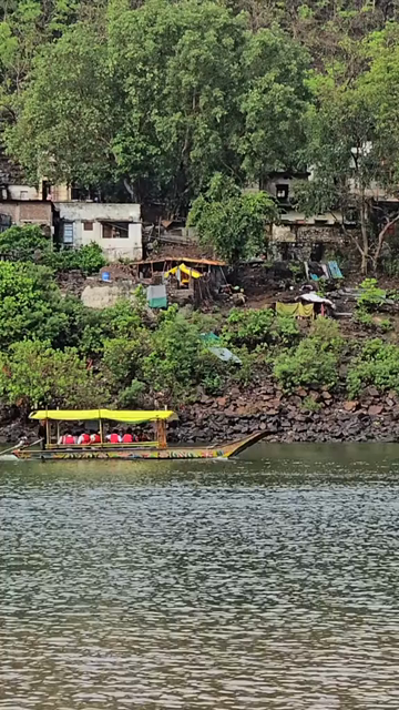 Vertical View of Omkareshwar Jyotirlinga and Narmada River, India