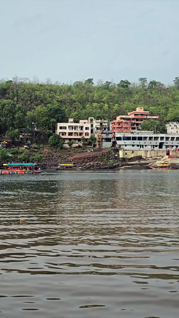Vertical View of Omkareshwar Jyotirlinga and Narmada River, India