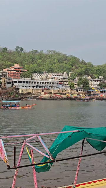 Vertical View of Omkareshwar Jyotirlinga and Narmada River, India