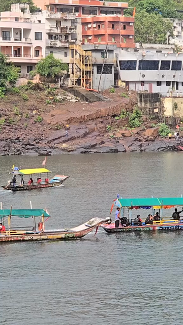Vertical View of Omkareshwar Jyotirlinga and Narmada River, India