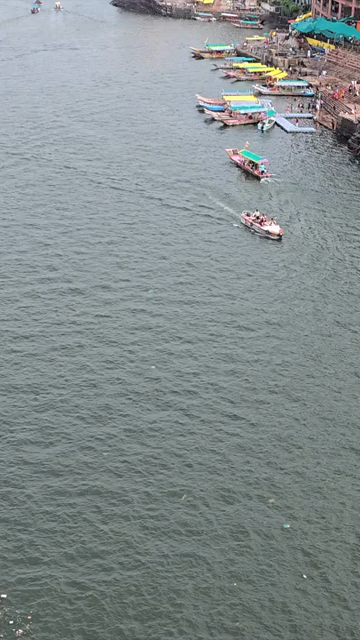 Vertical View of Omkareshwar Jyotirlinga and Narmada River, India