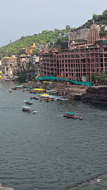Vertical View of Omkareshwar Jyotirlinga and Narmada River, India