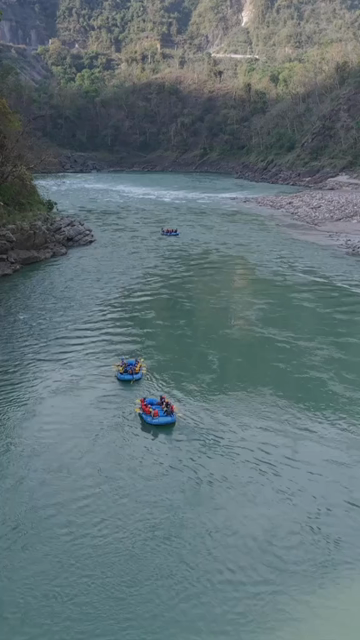 Vertical View of River Rafting Adventure in Devprayag Uttarakhand India