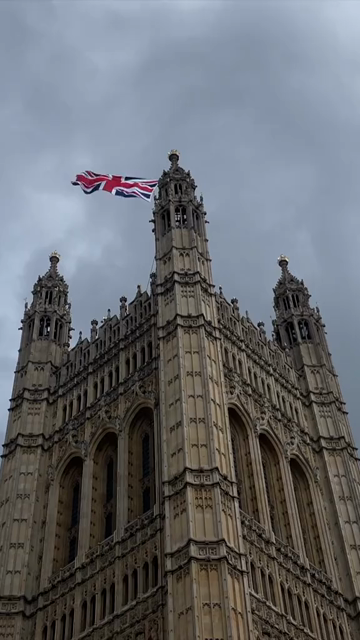 Vertical View of Victoria Tower and Union Jack in London England